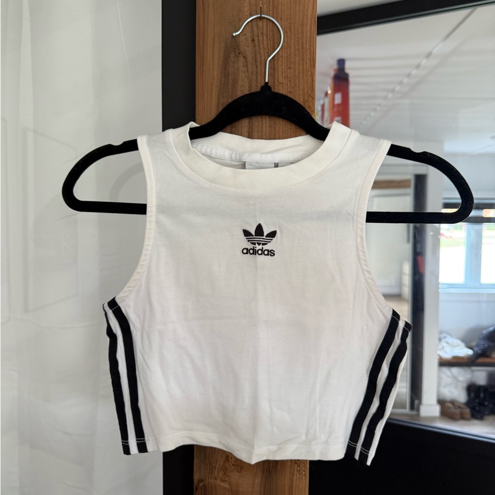 Adidas Women's White and Black Crop Top